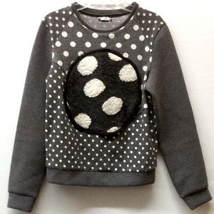 LIE* POLKA DOTS Sweatshirt, Front Accent, Size XS
